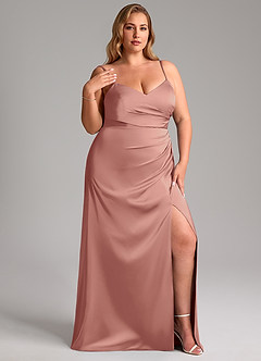 Azazie Azuree Robes de demoiselle d'honneur Robe Trapèze en Satin extensible Plissée Rosette image13