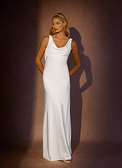 Azazie Juliette Wedding Dresses Diamond White Sheath Crepe Back Satin Dress image1