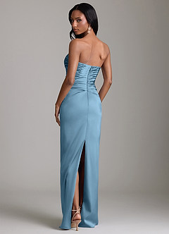 Azazie Sonora Vestidos de damas de honor Vestido de Azul Acero de Satén Elástico de Corte Recto con Sin tirantes image7