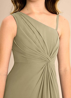 Azazie Brooke Junior Vestido de Musgo Verde de Gasa de Corte en A con Corte Lateral image7