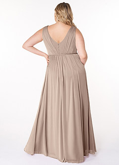 Azazie Tanicia Bridesmaid Dresses Taupe A-Line V-Neck Pleated Mesh Dress image6