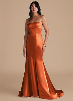 Azazie Aura Bridesmaid Dresses Burnt Orange Mermaid Metallic Satin Convertible Dress image8