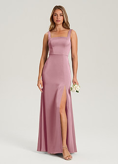 Azazie Frostine Bridesmaid Dresses Vintage Mauve A-Line Bow Stretch Satin Dress image1