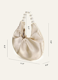 front Satin Pearl Handle Ruched Handbag