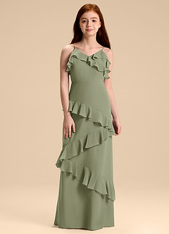 Azazie Evara Junior Pistachio A-Line Chiffon Dress image3