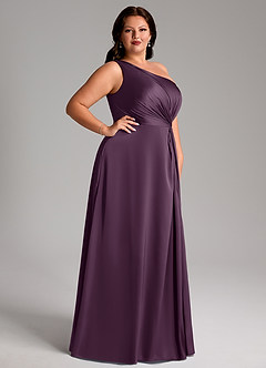 Azazie Brooke Brautjungfernkleider A-Linie One-Shoulder Stretch-Satin Kleid Pflaume image10