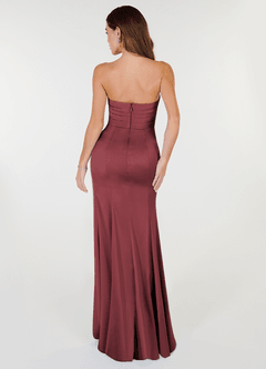 Azazie Yola Bridesmaid Dresses Merlot Sheath V-Neck Pleated Stretch Satin Convertible Dress image5