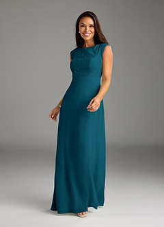 Azazie Bettina Mother of the Bride Dresses Ink Blue A-Line Lace Chiffon Dress image3