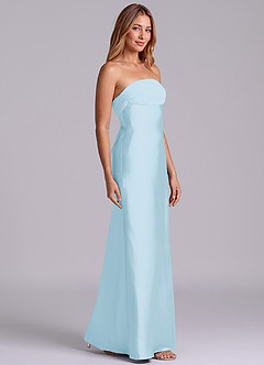 Azazie Ailanie Robes de demoiselle d'honneur Robe Fourreau en Satin extensible Sans bretelle Bleu Ciel image4