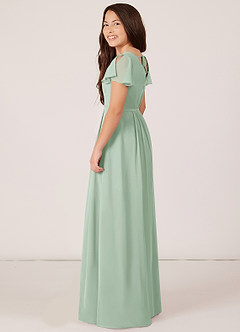 Azazie Peony Junior Agave A-Line Pleated Chiffon Dress image5