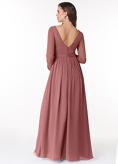 Azazie Teton Brautjungfernkleider für Schwangere A-Linie Langarm Chiffon Bodenlänge Kleid image2