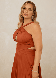 Christian Siriano Bridal for Azazie 1009 Bridesmaid Dresses Burnt Orange A-Line Pleated Chiffon Dress image14