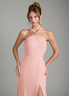 Azazie Rue Bridesmaid Dresses Rosette A-Line Halter Chiffon Dress image3