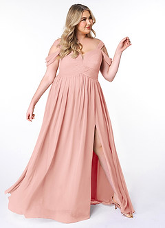 Azazie Lianne Bridesmaid Dresses Rosette A-Line Off the Shoulder Chiffon Dress image10