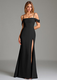 Azazie Riley Robes de demoiselle d'honneur Robe Fourreau Convertible en Mousseline de soie Épaule décolletée Noir image7