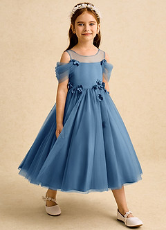 Azazie Juni Abiti da Ragazza di Fiori Abito Principessa in Tulle Plissettato Crepuscolo image6