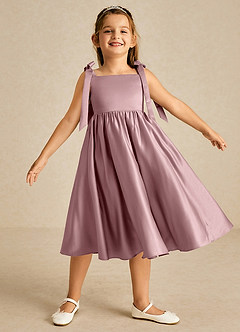 Azazie Chelsie vestidos de niña de las flores Vestido de Rosa Polvorienta de Satin Mate de Corte En A con Lazo image1