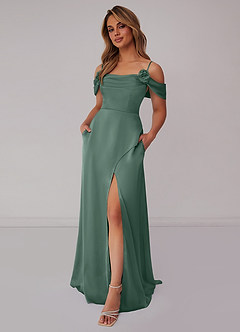 Barbie ♥ Azazie Bridesmaid Dresses Rosette Cowl Stretch Satin A-Line Dress image1