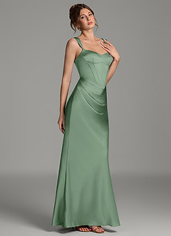 Azazie Mela Brautjungfernkleider Etui Korsett Stretch-Satin Kleid Matcha image4