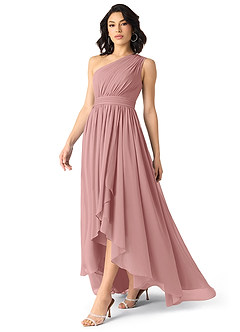 Azazie Mathilda Bridesmaid Dresses Dusty Rose A-Line One Shoulder Chiffon Dress image5