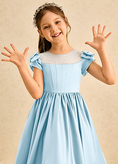 Azazie Toffee Blumenmädchenkleider Ballkleid Schleifen Matte Satin Kleid Himmelblau image6