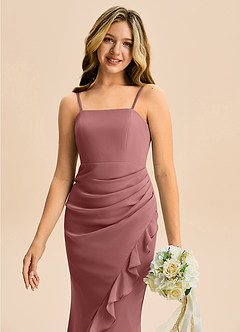 Azazie Buzzy Junior Robe Fourreau en Mousseline de soie Plissée Rose Du Désert image2