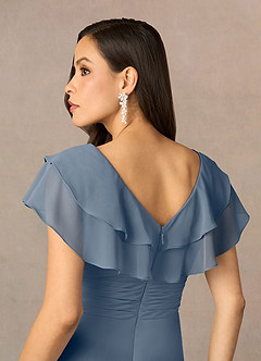 Azazie Snapdragon Mother of the Bride Dresses Twilight A-Line V-Neck Ruched Chiffon Dress image5