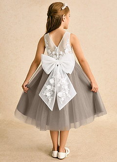Azazie Lina Flower Girl Dresses Ivory Taupe Ball-Gown Lace Dress image1