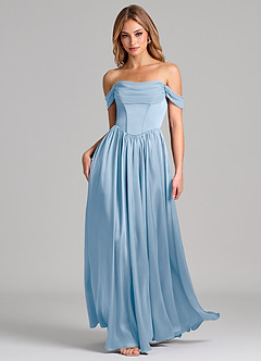 Azazie Raisa Final Sale Sky Blue A-Line Off the Shoulder Stretch Satin Dress image3