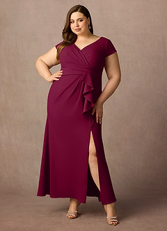 Azazie Tana vestidos de madre de la novia Vestido de Borgoña de Crepé elástico de Sirena con Cuello en V plisado image6
