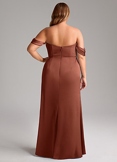 Azazie Saige Jurken voor bruidsmeisjes Jurk van Stretch Satijn met Kolom Off the Shoulder Klei image12