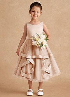 Azazie Posy Blumenmädchenkleider A-Linie Mit Perlen Tüll Kleid Englisches Rosa image4