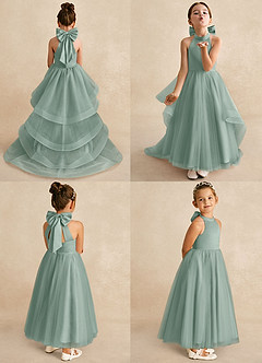Azazie Bev Flower Girl Dresses Silver Sage A-Line Convertible Tulle Dress image2