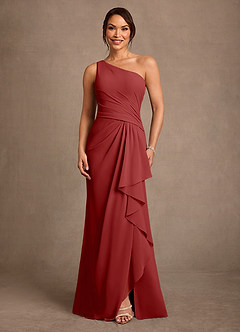 Azazie Floy Mother of the Bride Dresses Rust Sheath One Shoulder Chiffon Dress image1
