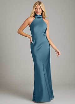 Azazie Velli Bridesmaid Dresses Bermuda Mermaid High Neck Stretch Satin Dress image3