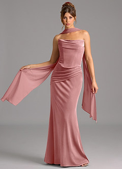 Azazie Sorrel Vestidos de damas de honor Vestido de Rosa Polvorienta de terciopelo de Corte Sirena Convertible con Corsé image1