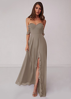 Barbie ♥ Azazie Bridesmaid Dresses Taupe A-Line Off the Shoulder Chiffon Convertible Dress image3
