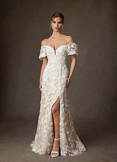 Azazie Vivienne Abiti da Sposa Abito A-Line in Pizzo con Scollo a Cuore Diamante Bianco Nudo image2