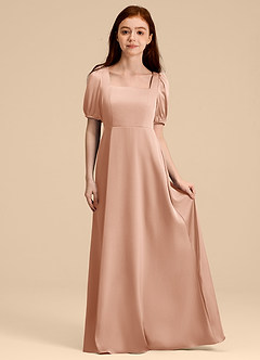 Azazie Briar Junior Rose Gold A-Line Bow Stretch Satin Dress image3