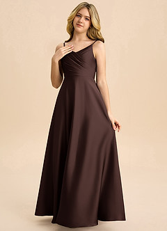 Azazie Bug Junior Abito A-Line in Raso Elasticizzato Plissettato Ganache image3