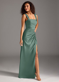 Azazie Jesaphine Bridesmaid Dresses Eucalyptus Sheath Bow Stretch Satin Dress image7
