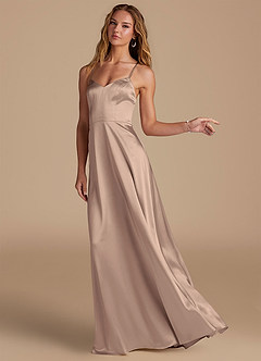Azazie Mei Bridesmaid Dresses Taupe A-Line Sweetheart Neckline Metallic Satin Dress image4