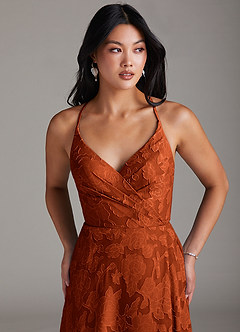 Azazie Davis Bridesmaid Dresses Paprika A-Line Pleated Floral Burnout Dress image5