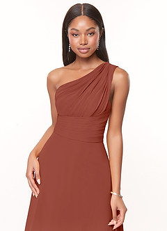 Azazie Ashley Bridesmaid Dresses Auburn A-Line Ruched Chiffon Dress image5
