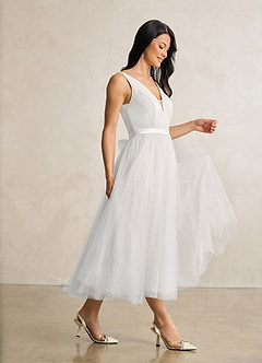 Azazie Windsor Wedding Dresses Diamond White A-Line Bow Tulle Dress image2