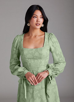 Azazie Leonia Brautjungfernkleider A-Linie Langarm Blumen-Burnout Kleid Staubiger Salbeigrün image6