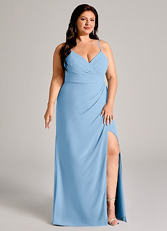 Azazie Maci Bridesmaid Dresses Powder Blue Sheath Pleated Chiffon Dress image11