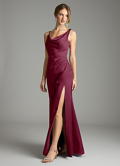 Azazie Samara Bridesmaid Dresses Mulberry Mermaid Pleated Stretch Satin Dress image3