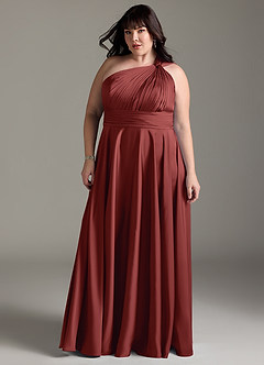 Azazie Charlize Bridesmaid Dresses Terracotta A-Line One Shoulder Stretch Satin Dress image13