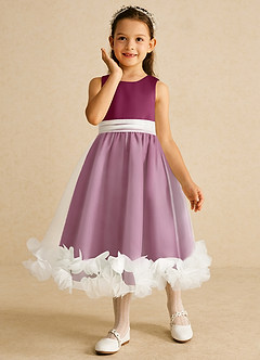 Azazie Stardust Flower Girl Dresses Mulberry A-Line Sleeveless Organza Dress image5